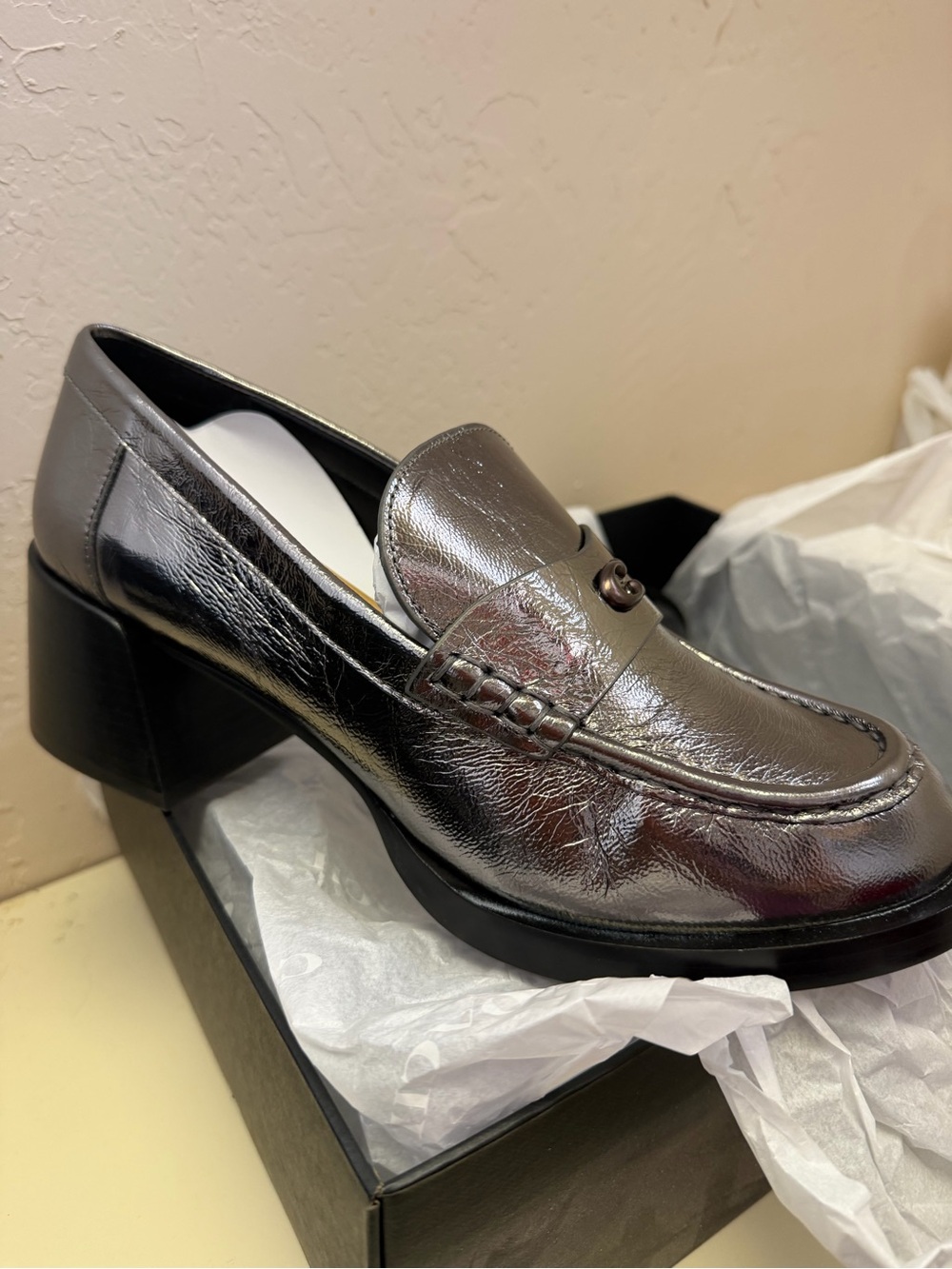 Coach Natalie Metallic Anthracite Loafer Pumps Size 10 NIB